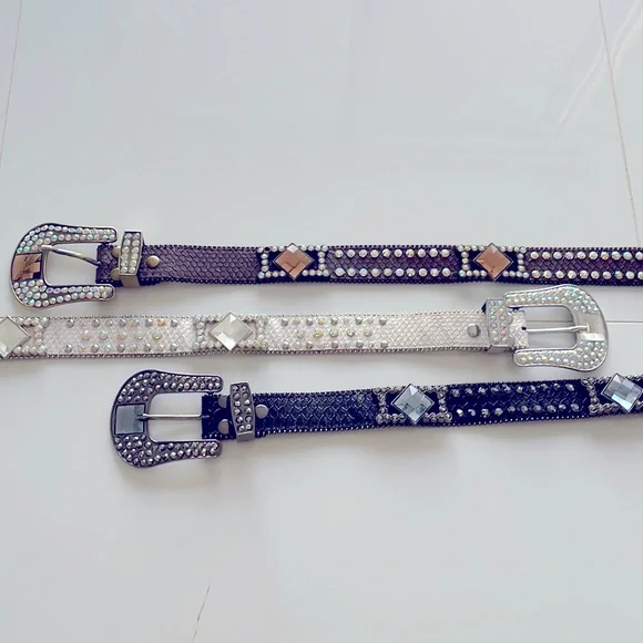 Rhinestone belt, 3 pc set, Black belt Western Rhinestone & Studded Leather Belt, Black | 1x-42  main image 2